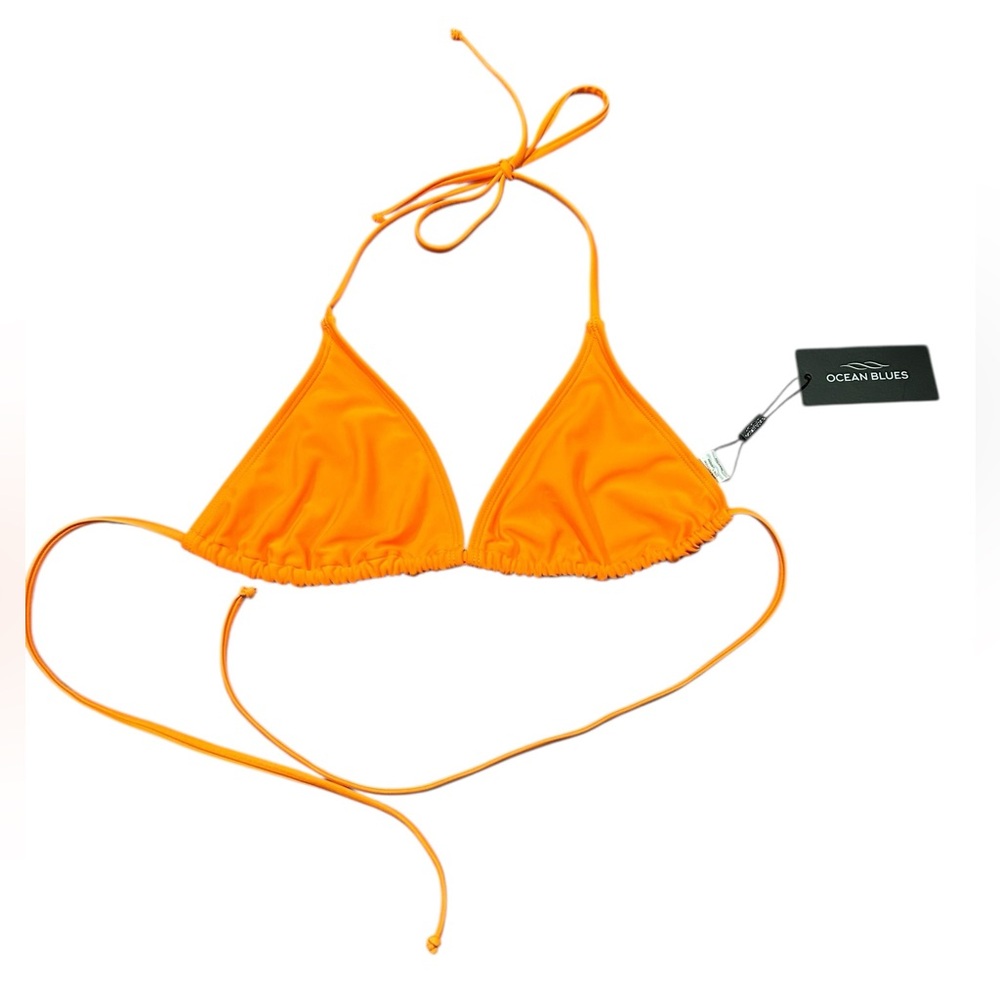 🧡Ocean Blues Neon Orange Triangle String Bikini Top - Picture 2 of 8